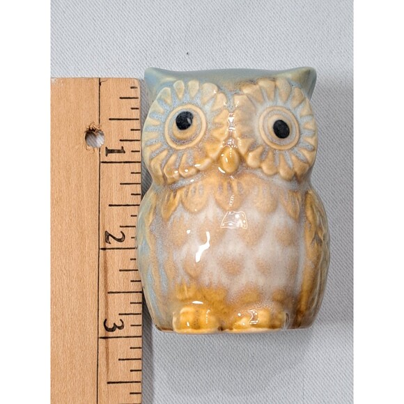 Glazed Ceramic Owl Salt and Pepper Shakers S&P Blue and Tan Unused CUTE - Picture 9 of 9